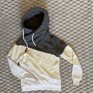 Wanakome Gray and Cream Hoodie with Leather Detail